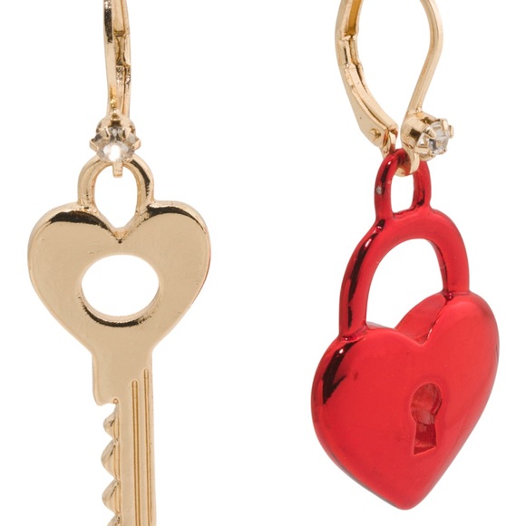 Betsey Johnson Red Heart Lock Earrings - Picture 3 of 3